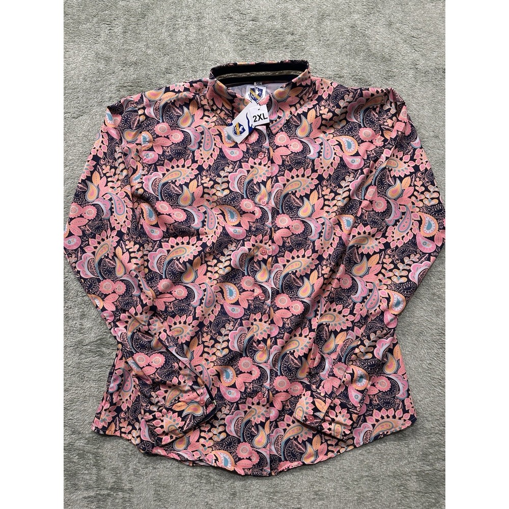 Royal‎ Highness Equestrian Show Shirt Womens Size 2 XL Paisley Pink Button Up